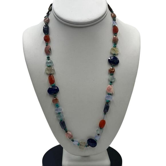 Peyote Bird Designs Gemstone Lapis Carnelian Rose Quartz Turquoise Necklace - Picture 1 of 16